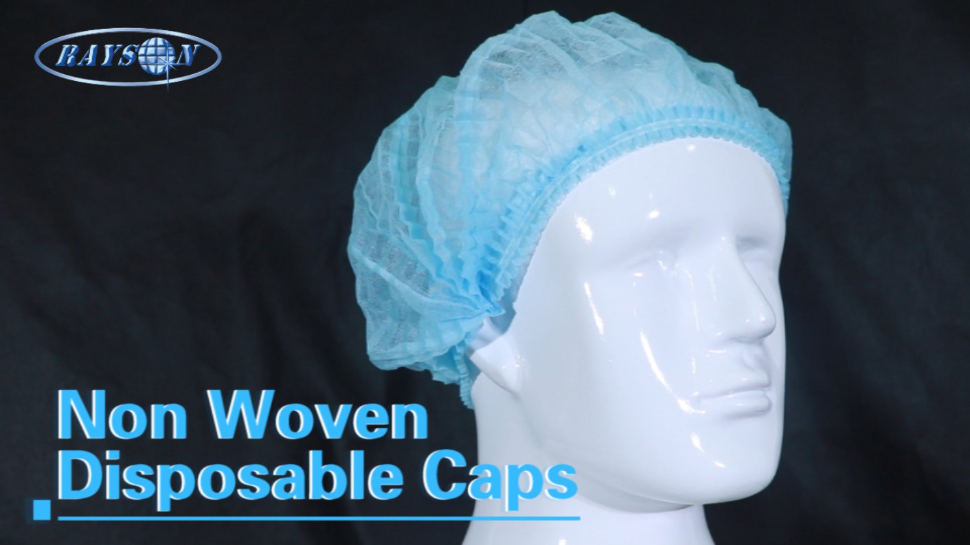 video-Good quality blue non woven disposable caps-rayson nonwoven-img