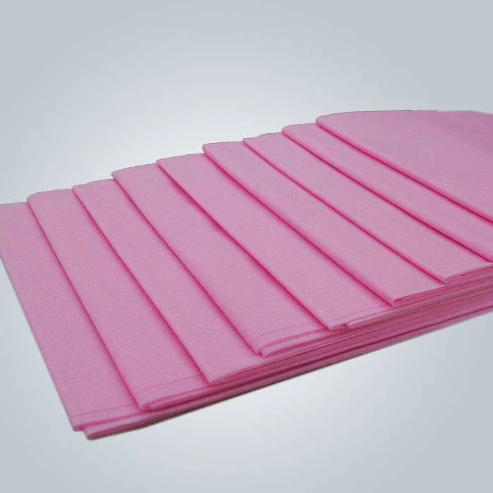 Pink Disposable Waterproof PE Laminated Non Woven Fabric Bedsheet